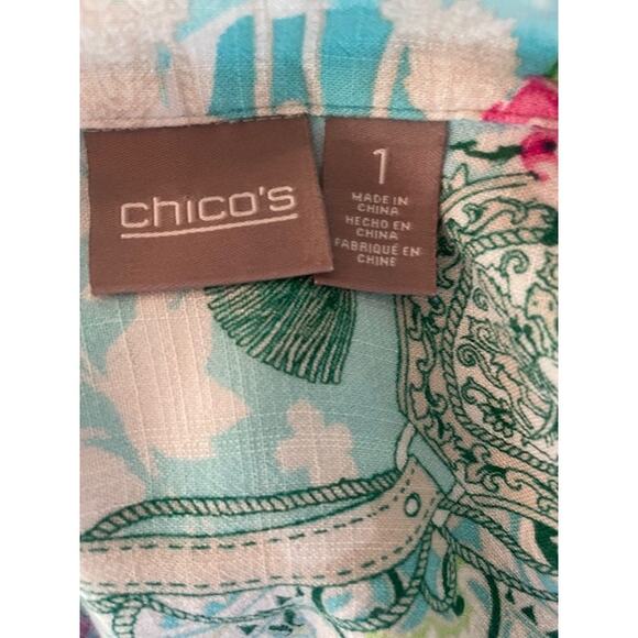 Chico's Size 1 (8 Regular) Women's V-Neck Button Front White Floral - Picture 5 of 6